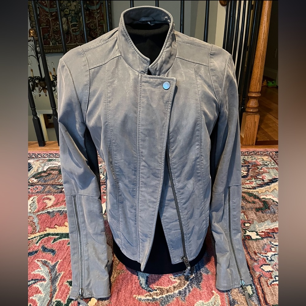 Free People Vegan Faux Suede Moto Jacket Gray Size 2